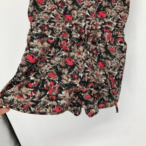 UO Kimchi Blue romper red tan abstract print ruffle neck  spaghetti straps XS - Picture 5 of 15